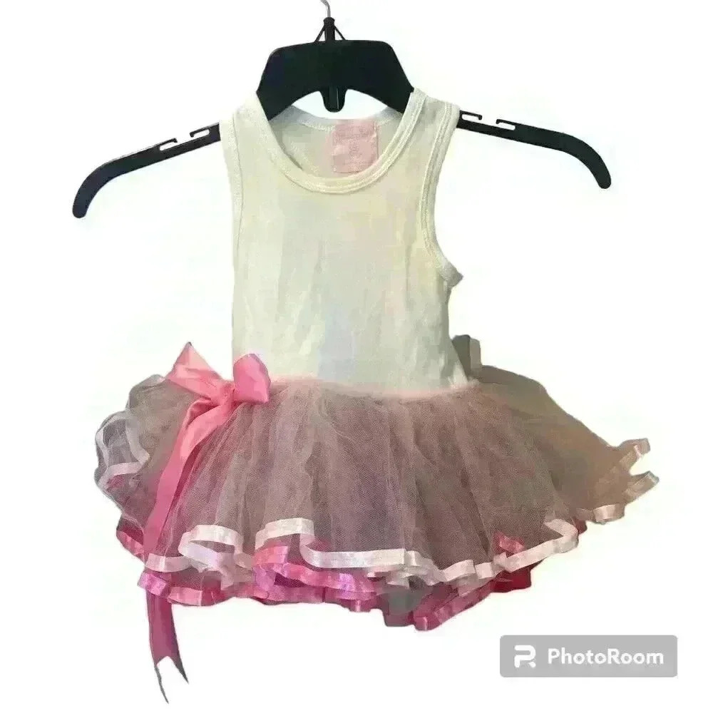 MudPie Tiny Dancer Tutu Ruffle Skirt Ribbon Pink Tulle Size 0-6 months